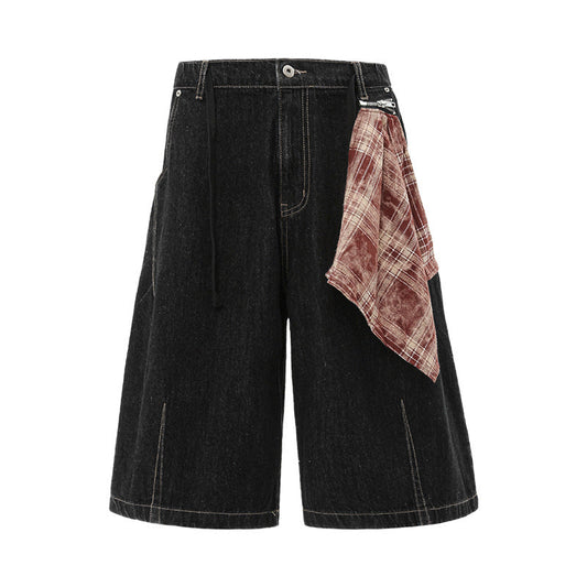 Bermuda Wide Leg in Denim Novera neri con cuciture a contrasto