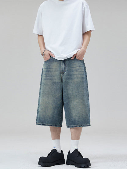 Bermuda Wide Leg Washed Novera in denim effetto vintage