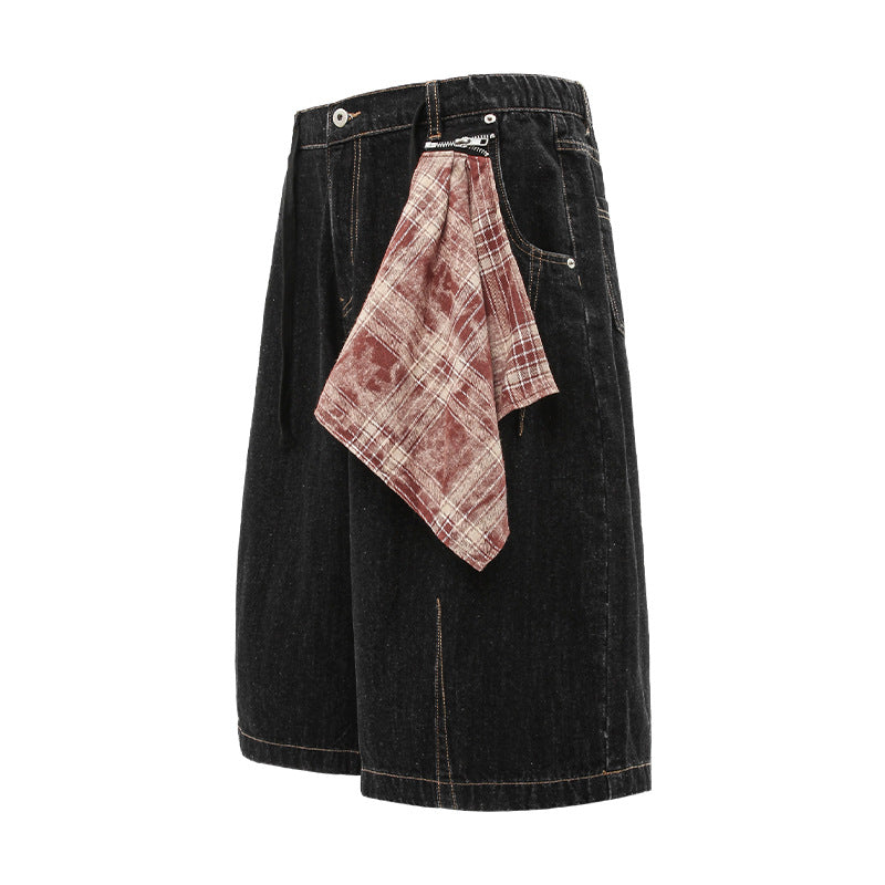 Bermuda Wide Leg in Denim Novera neri con cuciture a contrasto