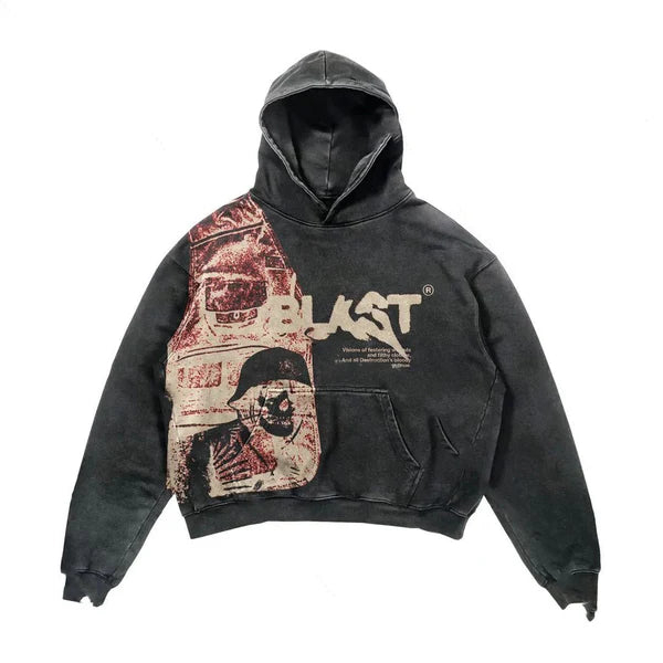 Felpa Oversize Outcast Washed Novera nera con grafica vintage