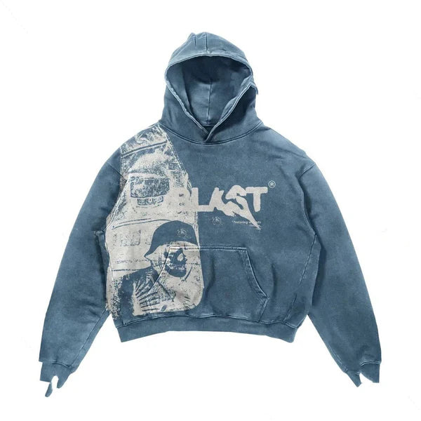 Felpa Oversize Outcast Washed Novera nera con grafica vintage