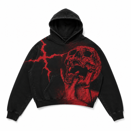 Felpa Oversize Skull Novera nera con grafica teschio rossa