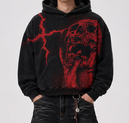 Felpa Oversize Skull Novera nera con grafica teschio rossa