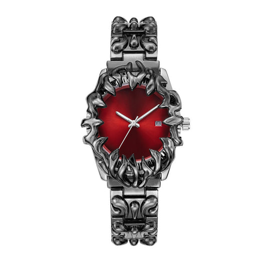 Orologio Flame Novera con incisioni ispirate alle fiamme e bracciale in acciaio inox