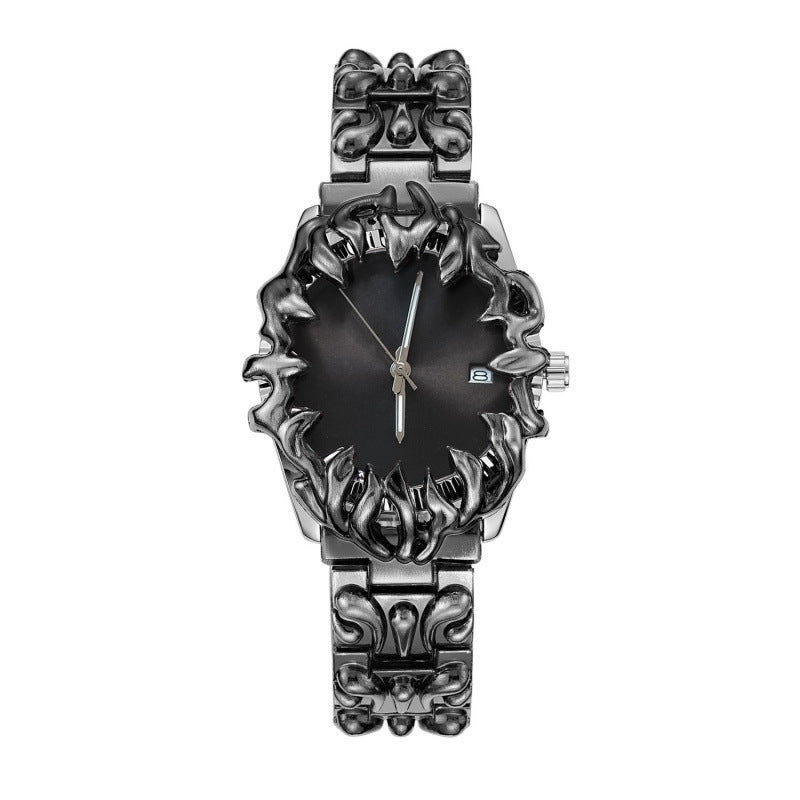 Orologio Flame Novera con incisioni ispirate alle fiamme e bracciale in acciaio inox