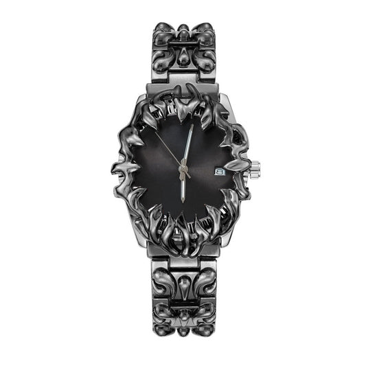 Orologio Flame Novera con incisioni ispirate alle fiamme e bracciale in acciaio inox