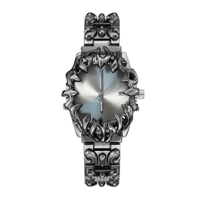 Orologio Flame Novera con incisioni ispirate alle fiamme e bracciale in acciaio inox