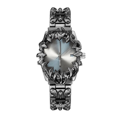 Orologio Flame Novera con incisioni ispirate alle fiamme e bracciale in acciaio inox