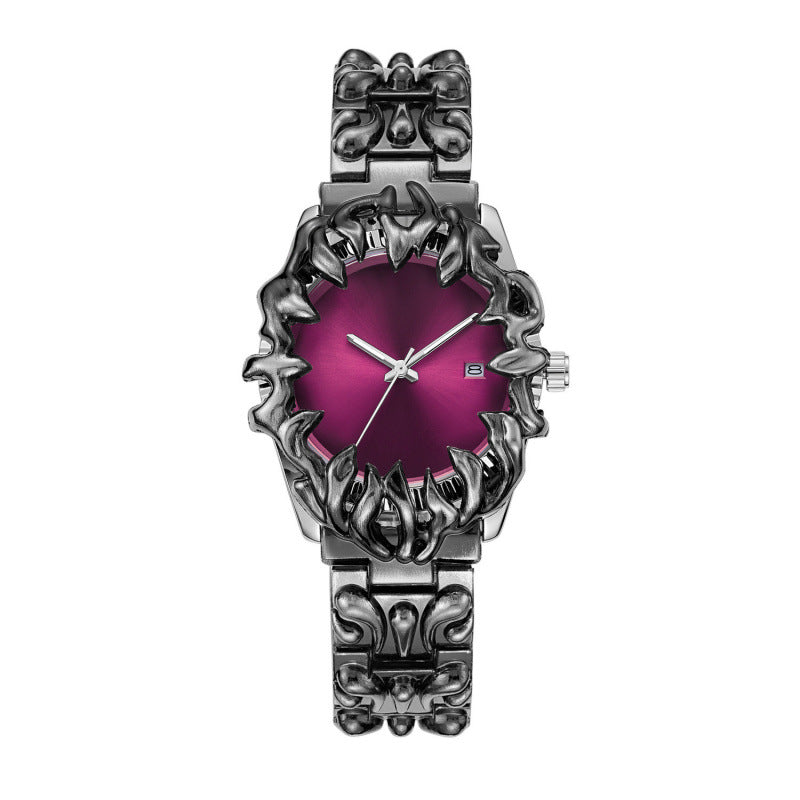 Orologio Flame Novera con incisioni ispirate alle fiamme e bracciale in acciaio inox