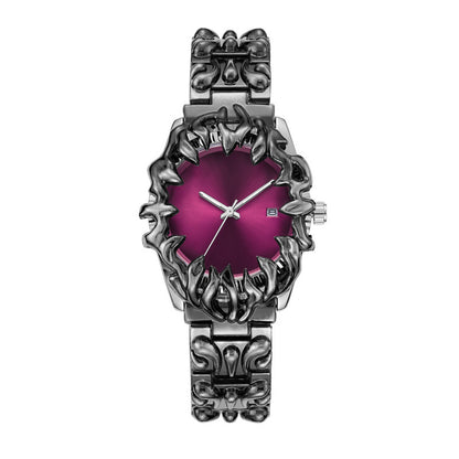 Orologio Flame Novera con incisioni ispirate alle fiamme e bracciale in acciaio inox