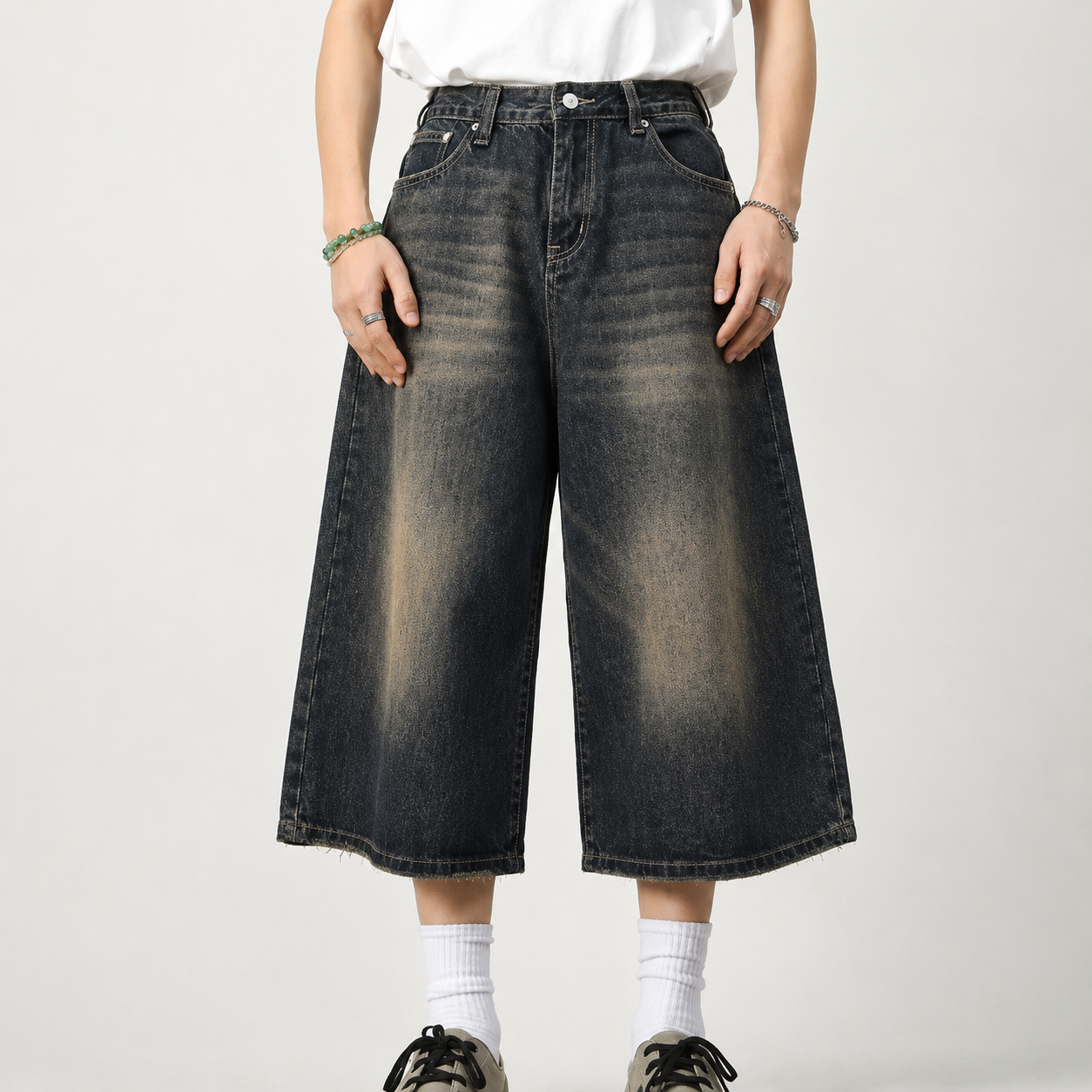 Shorts baggy in denim Novera con lavaggio vintage