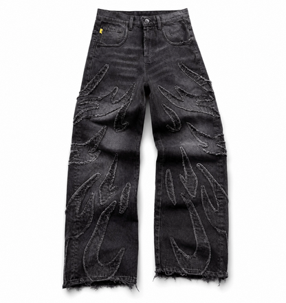 Jeans Larghi Ashfire con ricamo flame, vista frontale