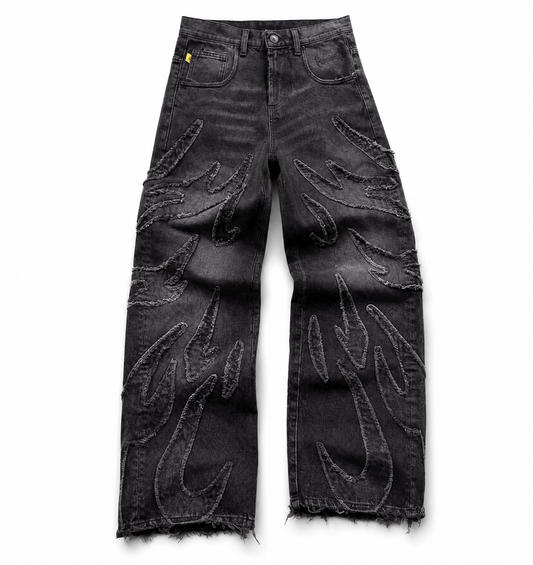 Jeans Larghi Ashfire con ricamo flame, vista frontale