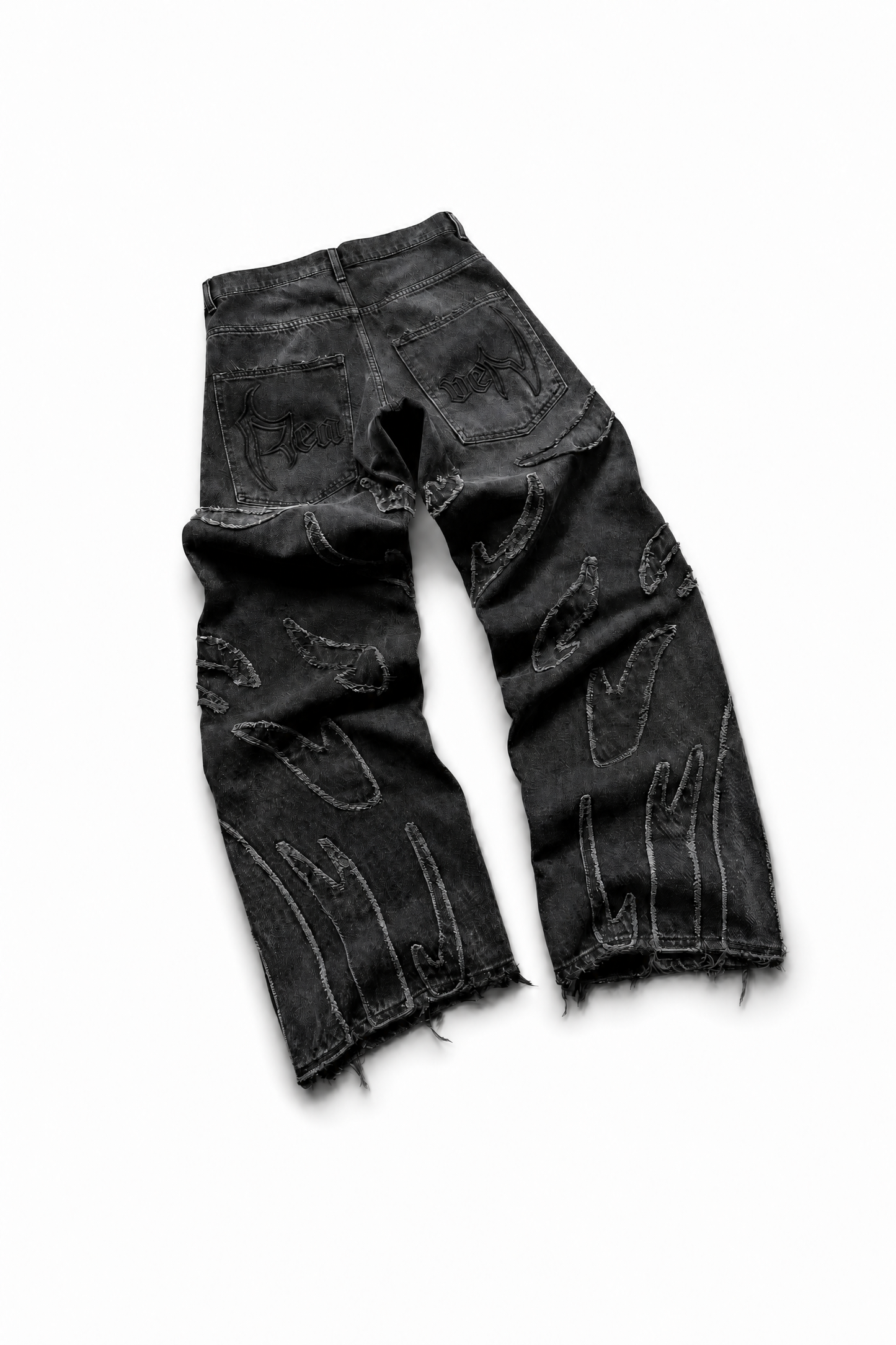 Jeans Larghi Ashfire con ricamo flame, vista posteriore tre quarti