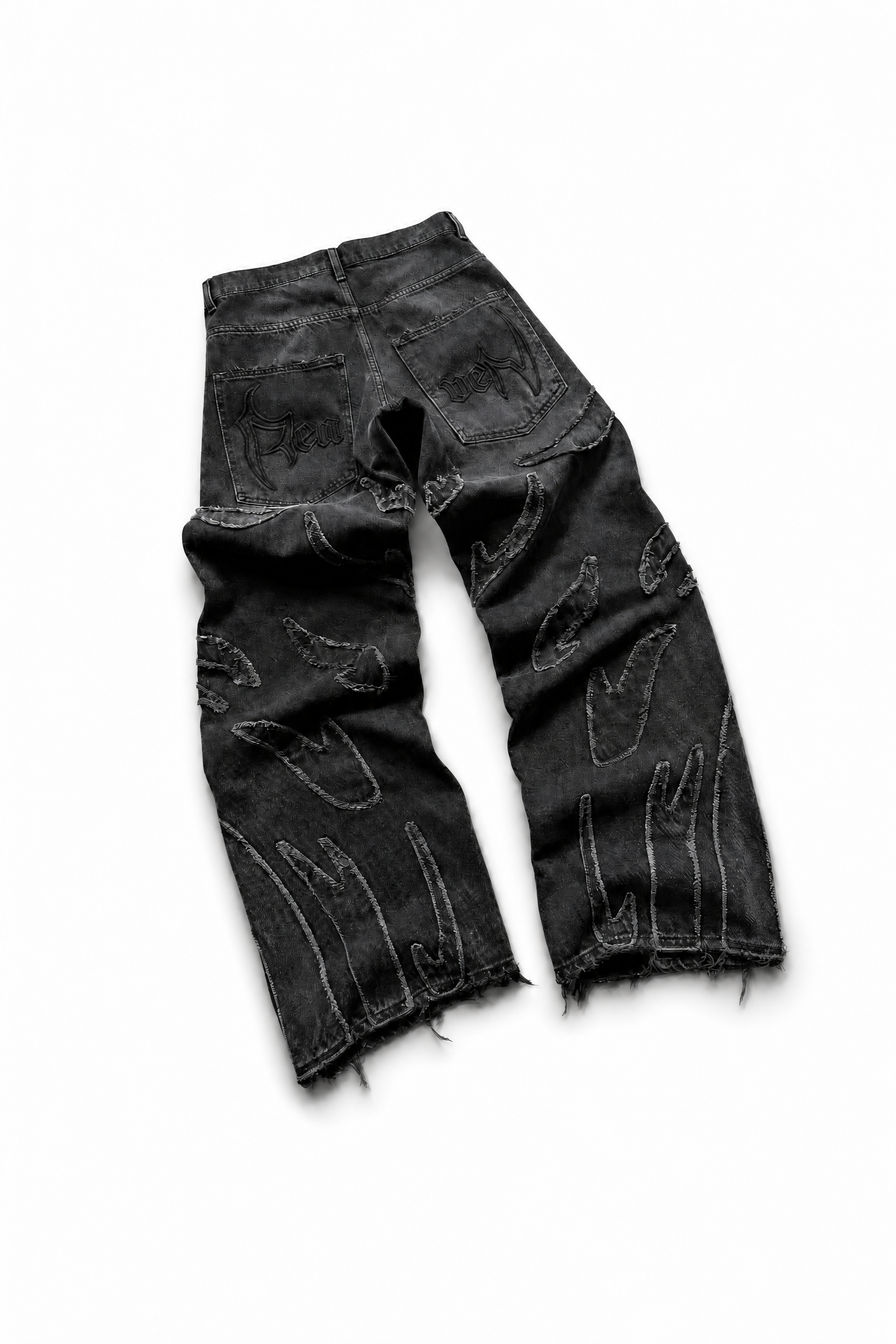 Jeans Larghi Ashfire con ricamo flame, vista posteriore tre quarti