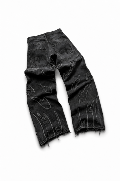 Jeans Larghi Ashfire con ricamo flame, vista posteriore tre quarti